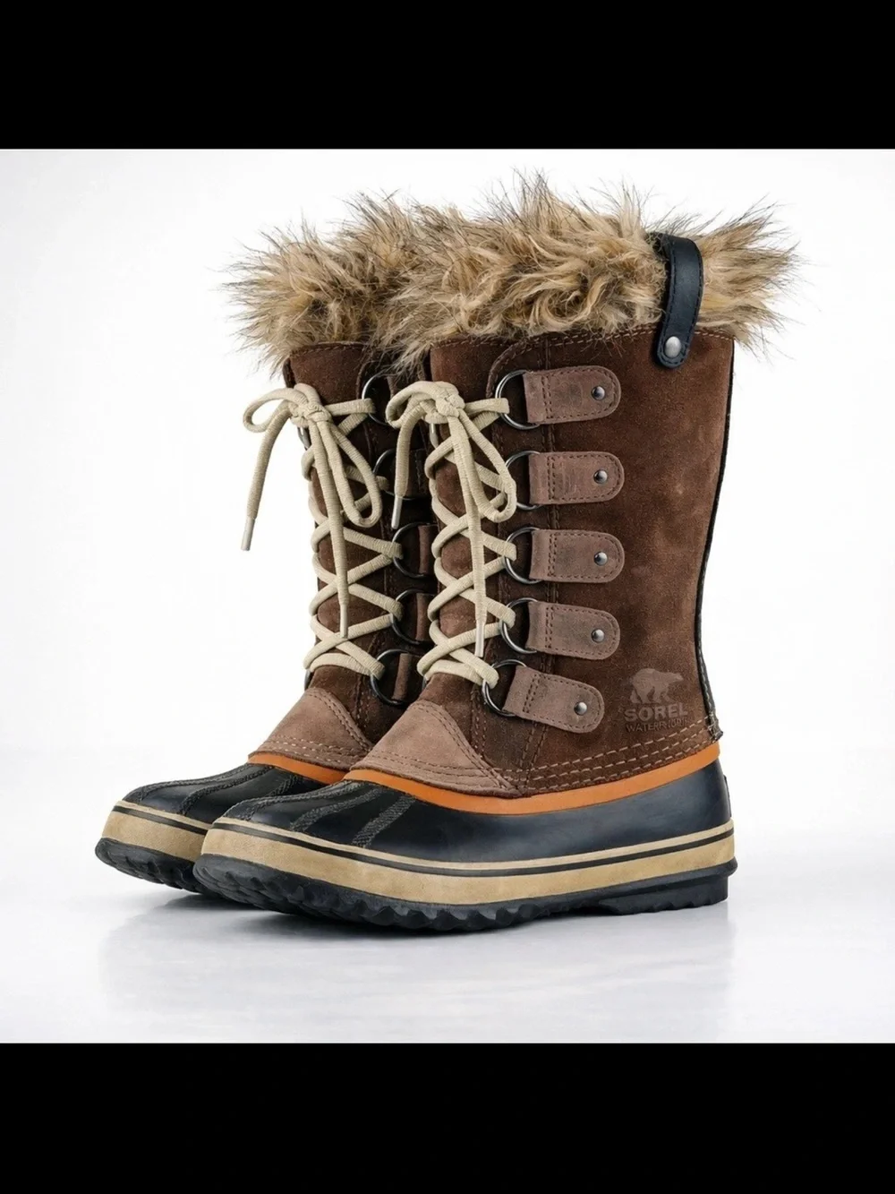 SOREL Women’s Joan of Arctic Brown Faux-Fur Winter Lace-Up Boots size 6